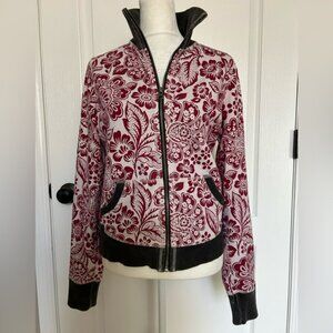 Lucky Brand Women’s Red Floral 100% Cotton Zip Up Sweatshirt Top Size Medium